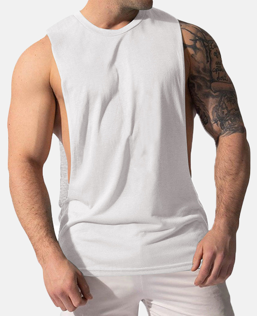 Sporty Plain Crew Neck Sleeveless Loose Breathable Tank Top