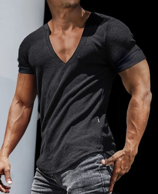 Sporty Plain V Neck Short Sleeve Shirt