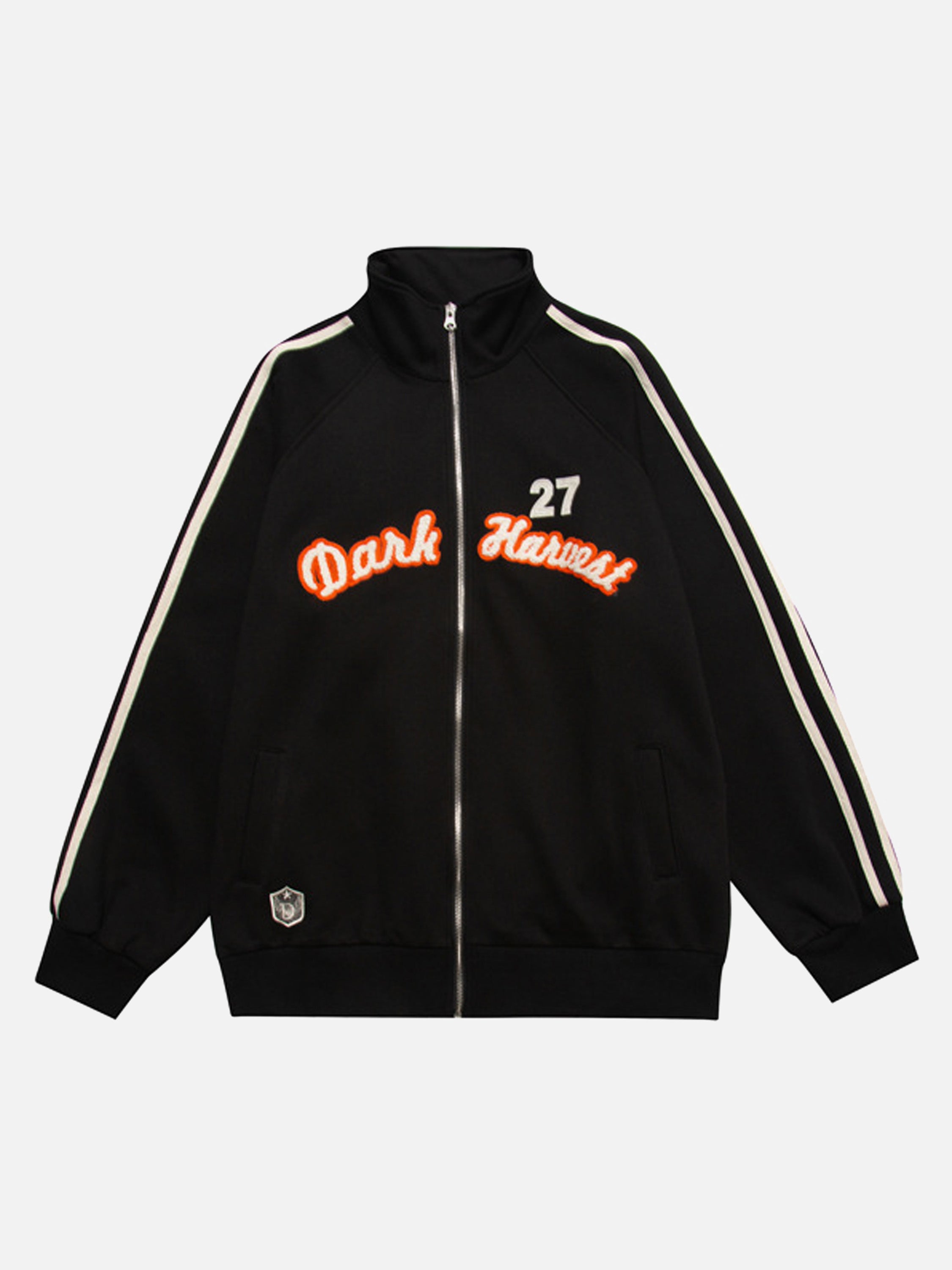 The Vimiaparty American Vintage Letter Stitching Striped Sports Jacket