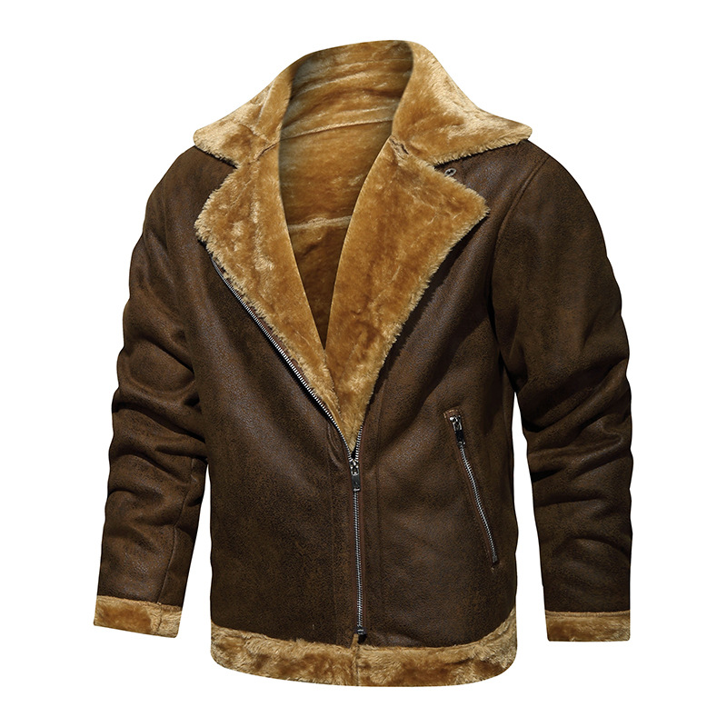 Men's Retro Fur Integrated Motorcycle Windproof Warm Jacket