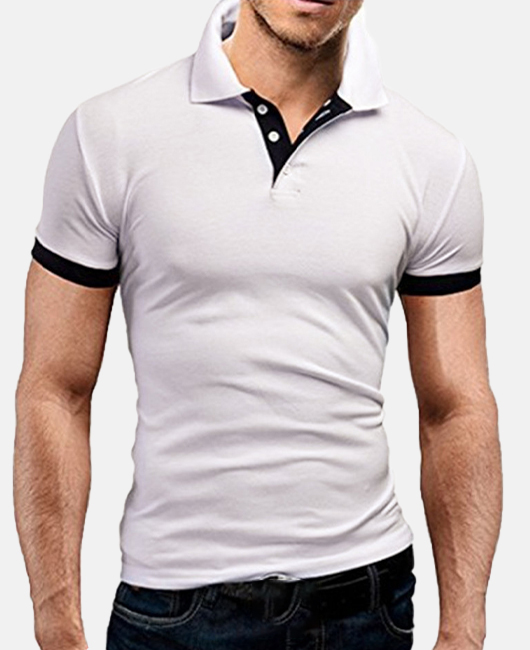 Basic Plain Lapel Collar Short Sleeve Slim Fit Polo Shirt