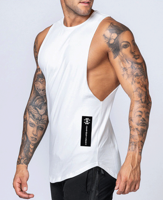 Sporty Plain Crew Neck Curved Hem Breathable Tank Top