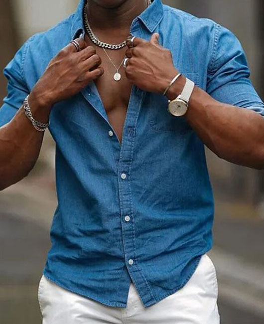 Casual Pocket Design Turndown Collar Long Sleeve Denim Shirt