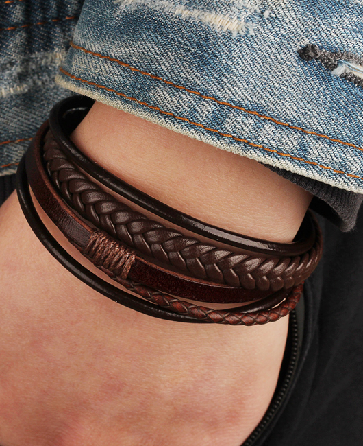 Vintage Plain Braided Leather Wrap Layered Bracelet
