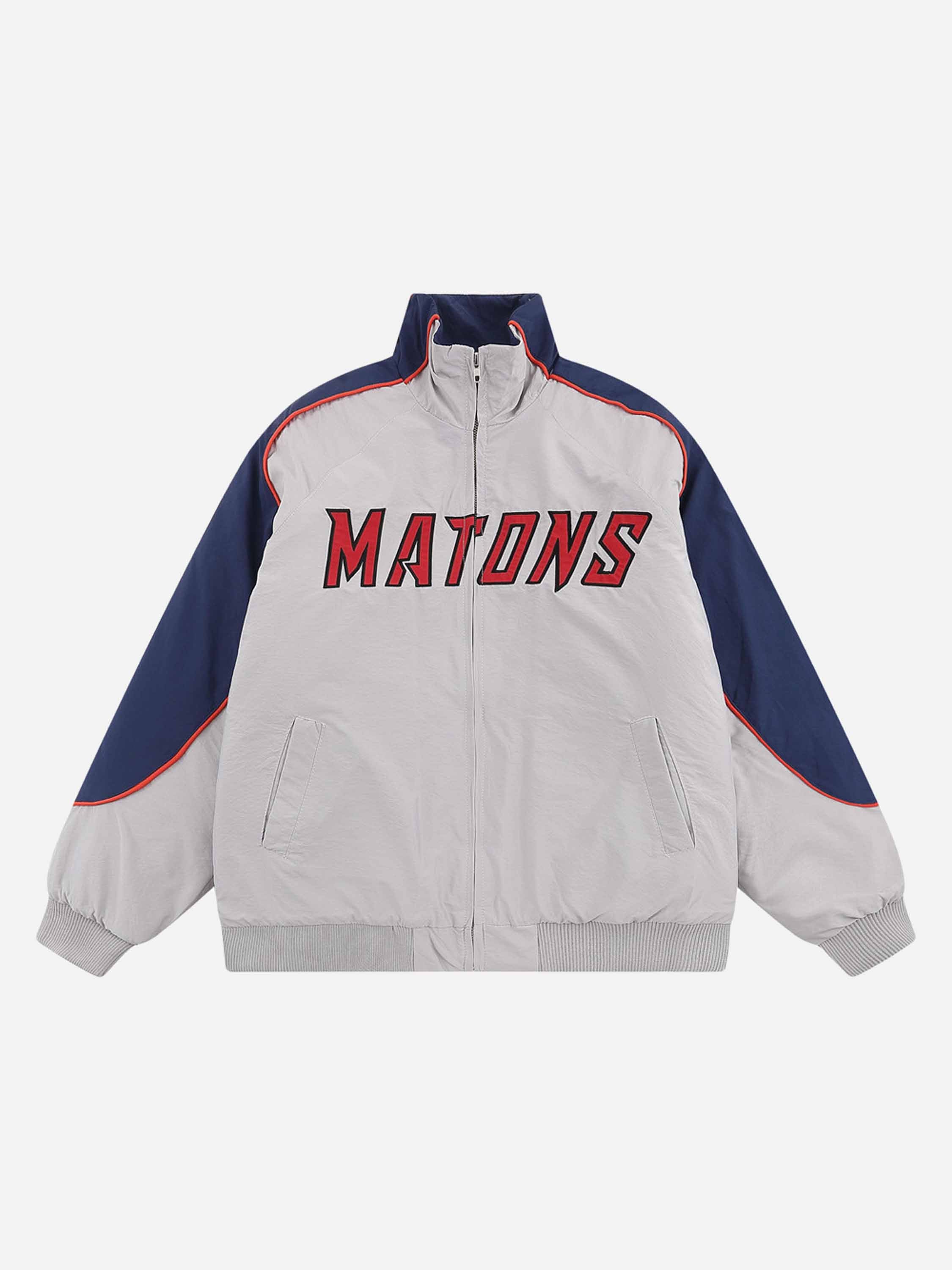 The Vimiaparty American Vintage Color-blocking Letters Embroidered Loose Cotton Jacket