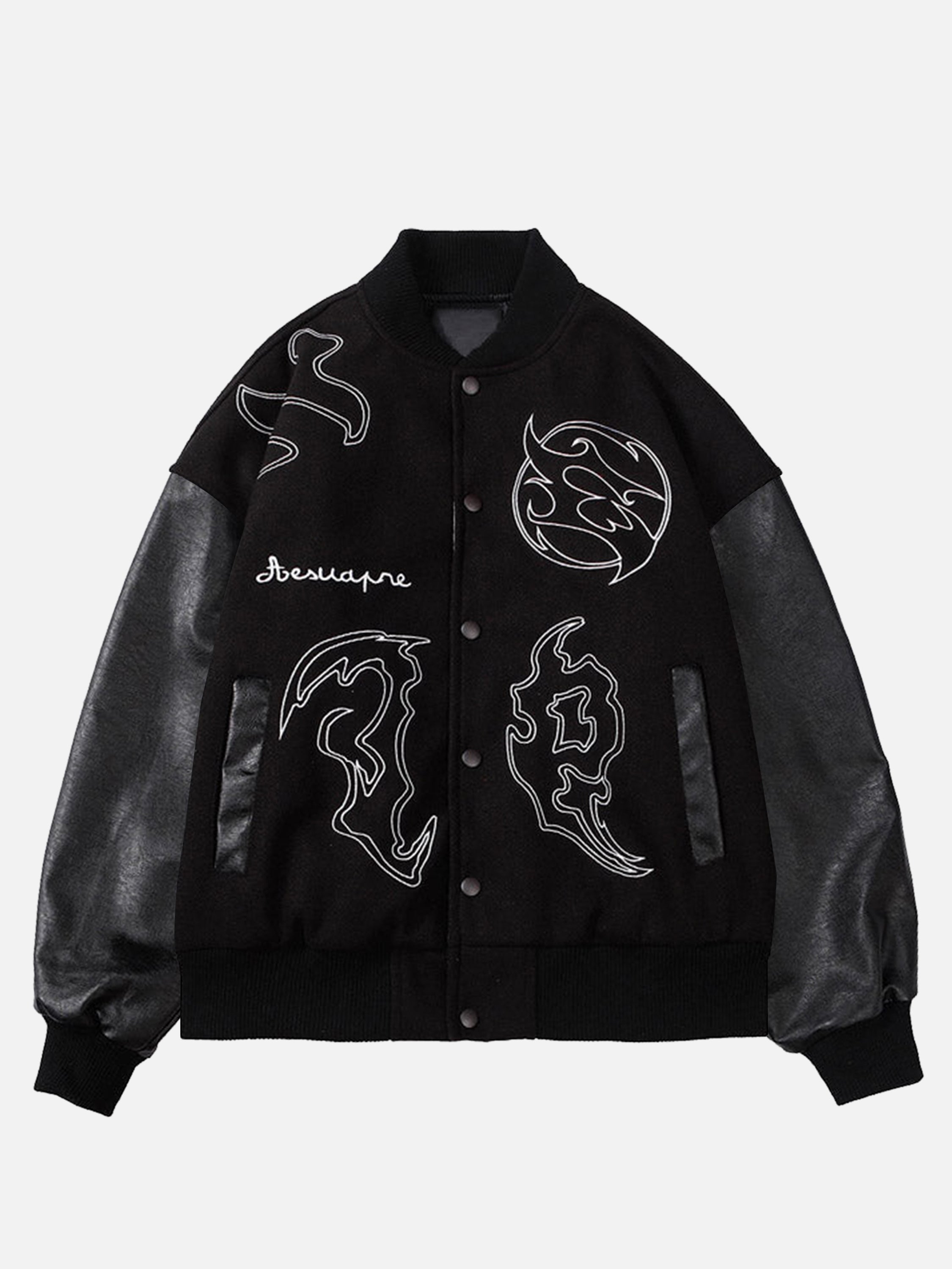 The Vimiaparty Symbol Embroidery PU Leather Stitching Jacket
