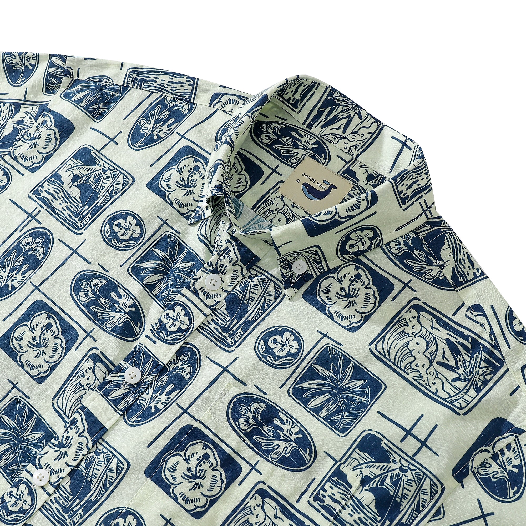 Tropical Plants Plaid Shirt Men's Button-down 100% Cotton