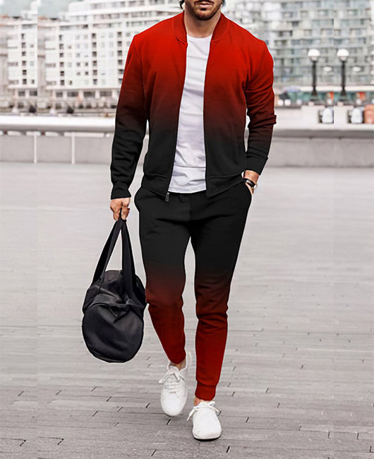 Men Ombre Print Zipper Front Jacket & Panst Set