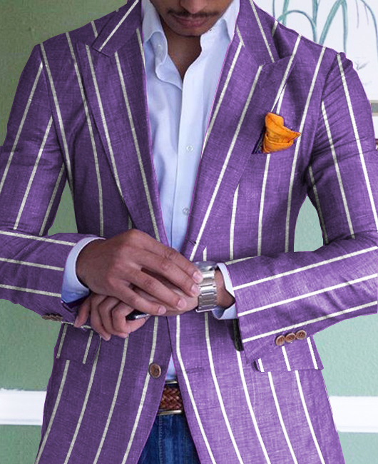 Daily Colorblock Striped Lapel Collar Pocket Blazer