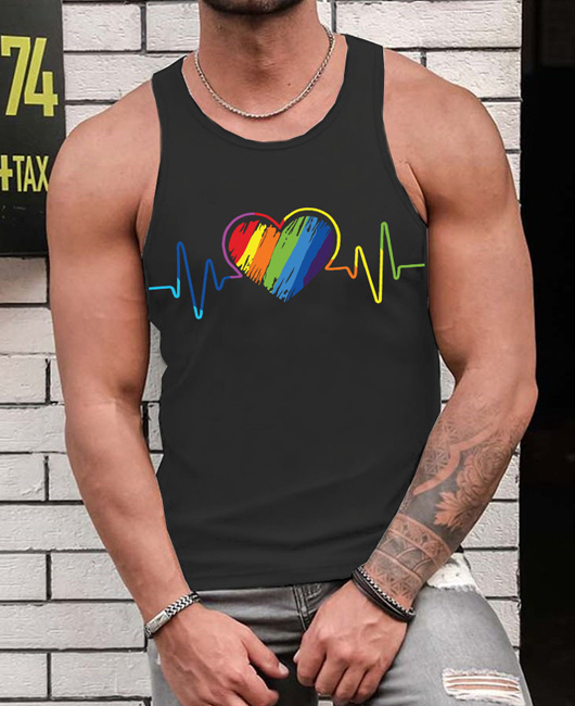 Fashion Heart Print Crew Neck Sleeveless Tank Top