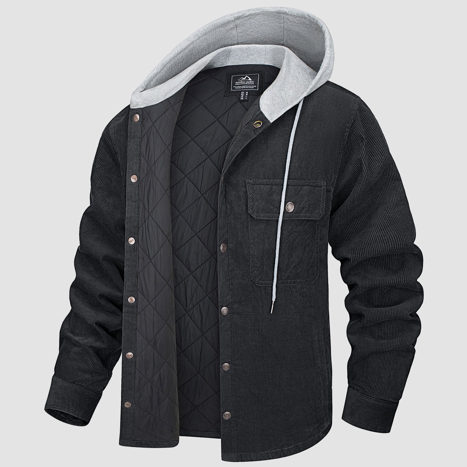 Men's Corduroy Jacket Hoodies Quilted Lined Button-Down Casual Shirt Jacket Warm Winter Coat with 5 Pockets