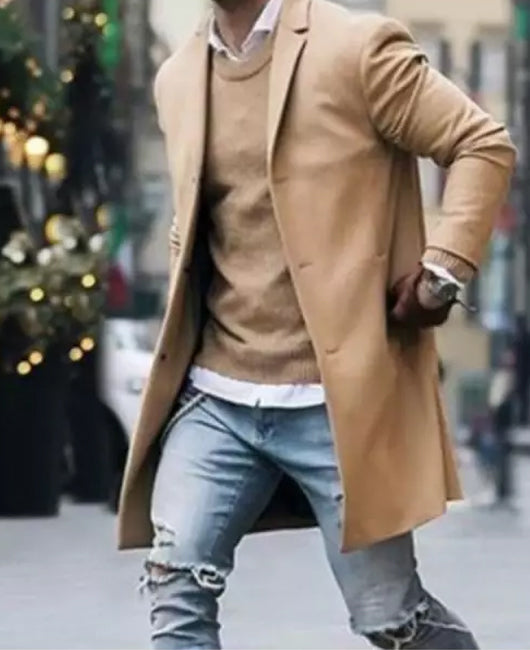 Notch Collar Single Breasted Slim Overcoat