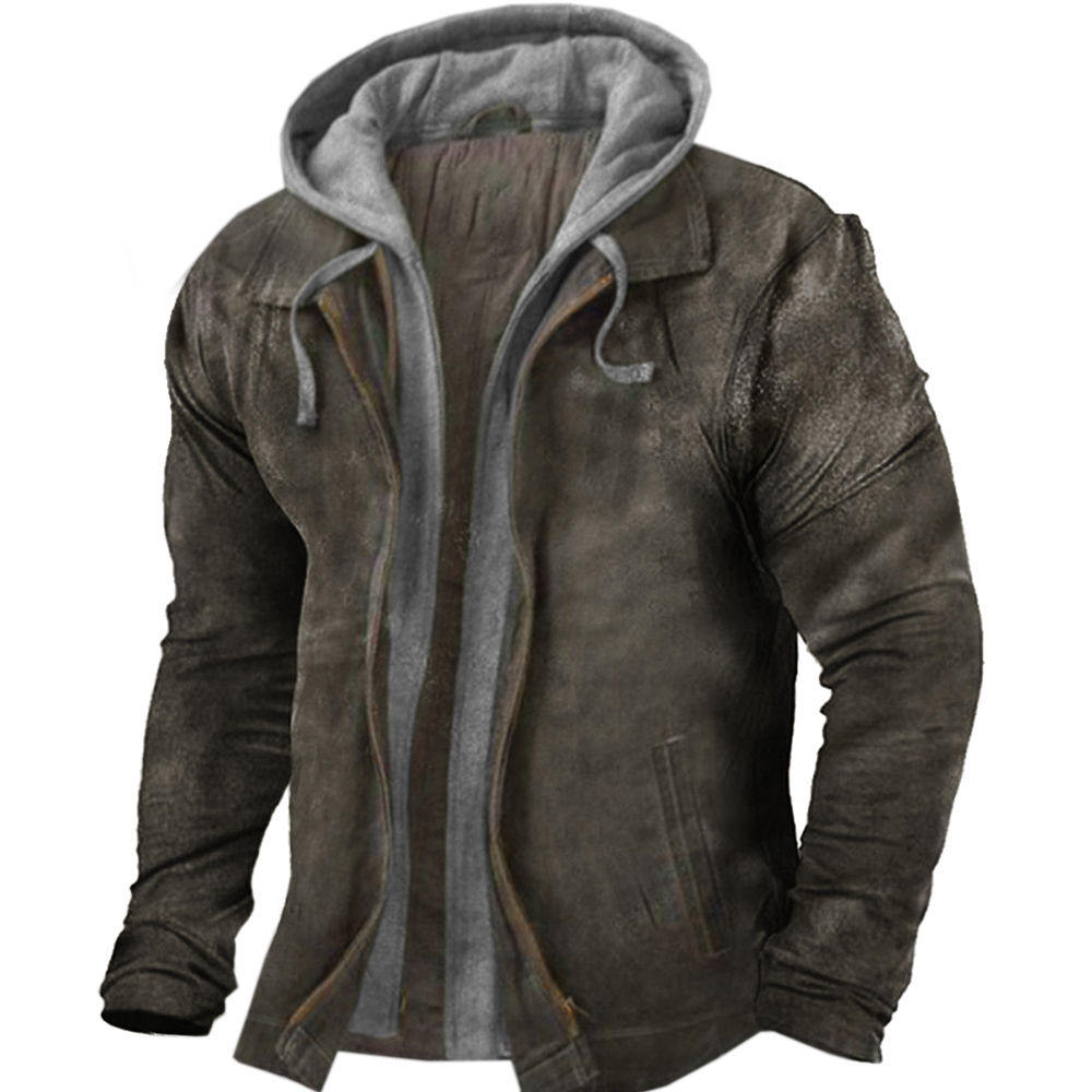 Men's Outdoor Retro Deerskin Fleece Patchwork Hooded Jacket