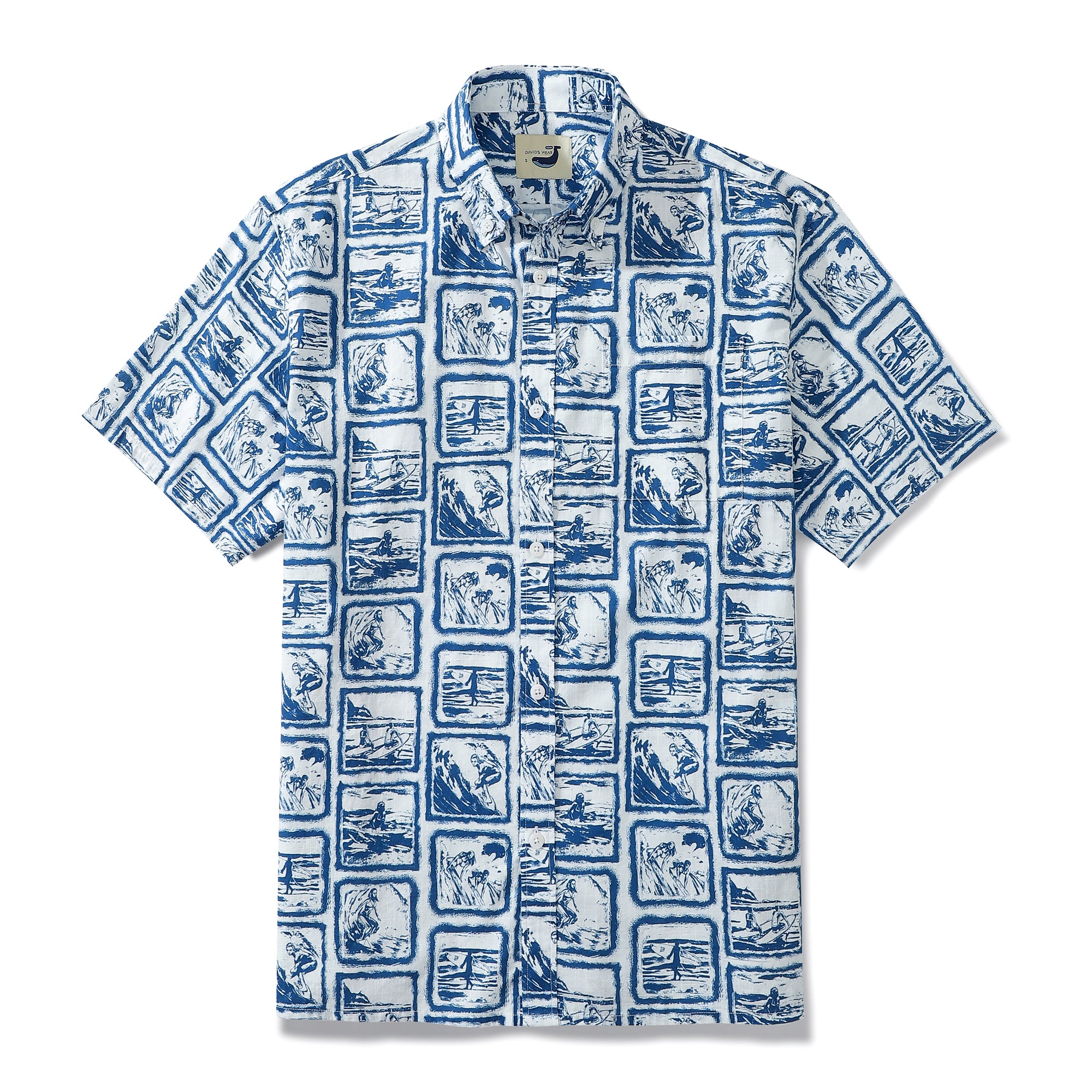 Surf Memory Photo Frame Blue Men's Shirt 100% Cotton Natural Shell Buttons