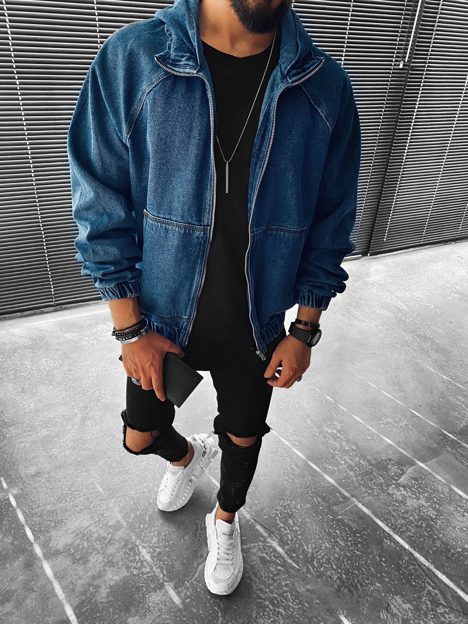 Street Fashion Denim Pocket Hooded Jacket