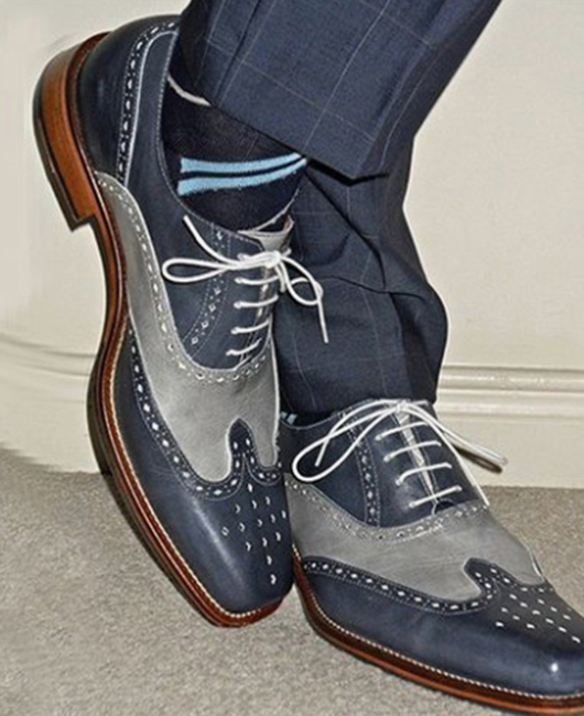 Fashionable Colorblock Lace Up Flat Leather Shoes