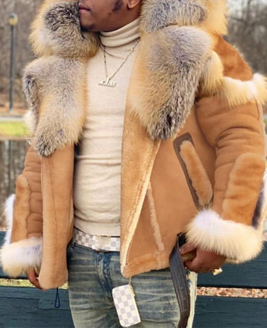 Faux Fur Collar Thermal Fuzzy Lined Winter Jacket
