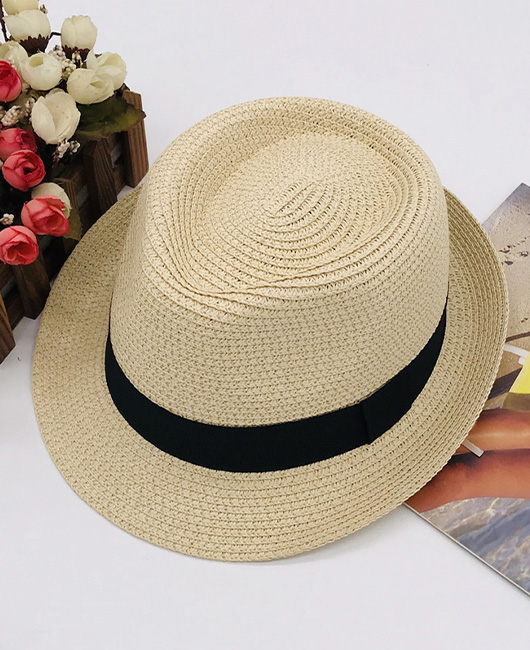 Casual Plain Braided Ribbon Decor Visor Panama Hat