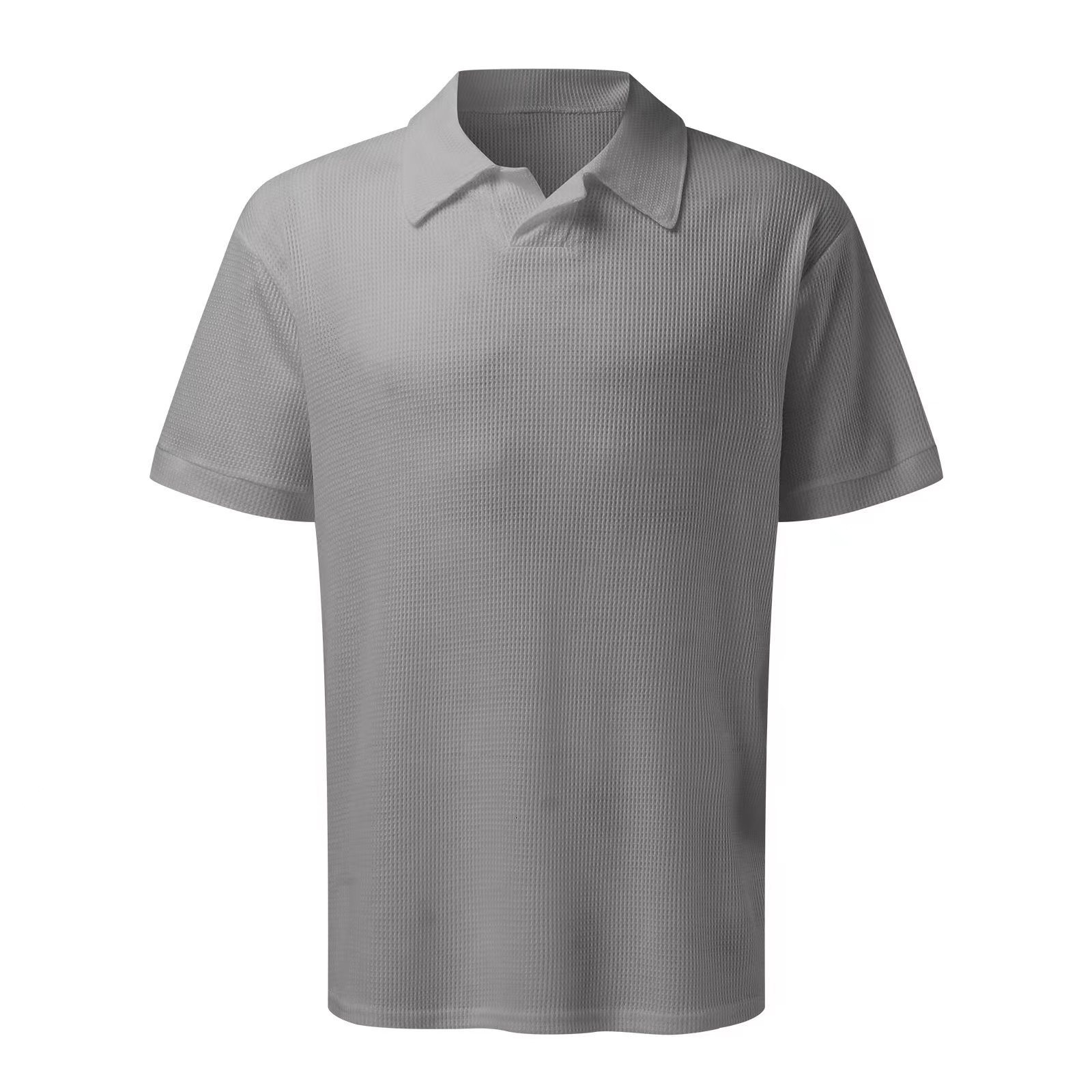 Men's Gray Knit V-Neck Polo Shirt