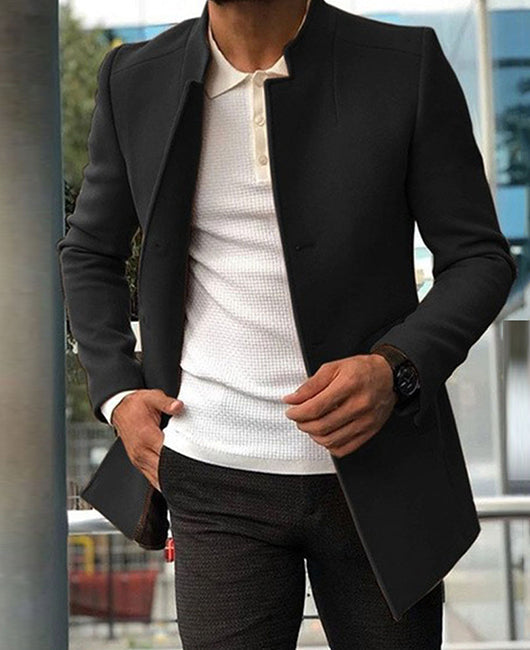 Solid Notch Neck Buttoned Coat